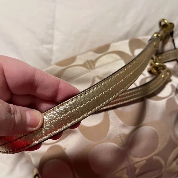 Coach Brooke Sateen Signature Shoulder Bag in khaki and gold - Picture 4 of 10